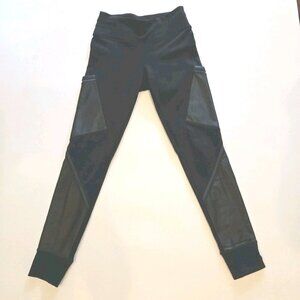 Athleta Leggings Faux‎ Leather Pockets Black Small Logo Style 74305 Yoga Biker